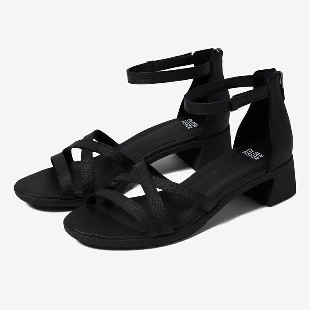 Eileen Fisher Noni Sandals with Ankle Strap in Black, 7.5 NWOB